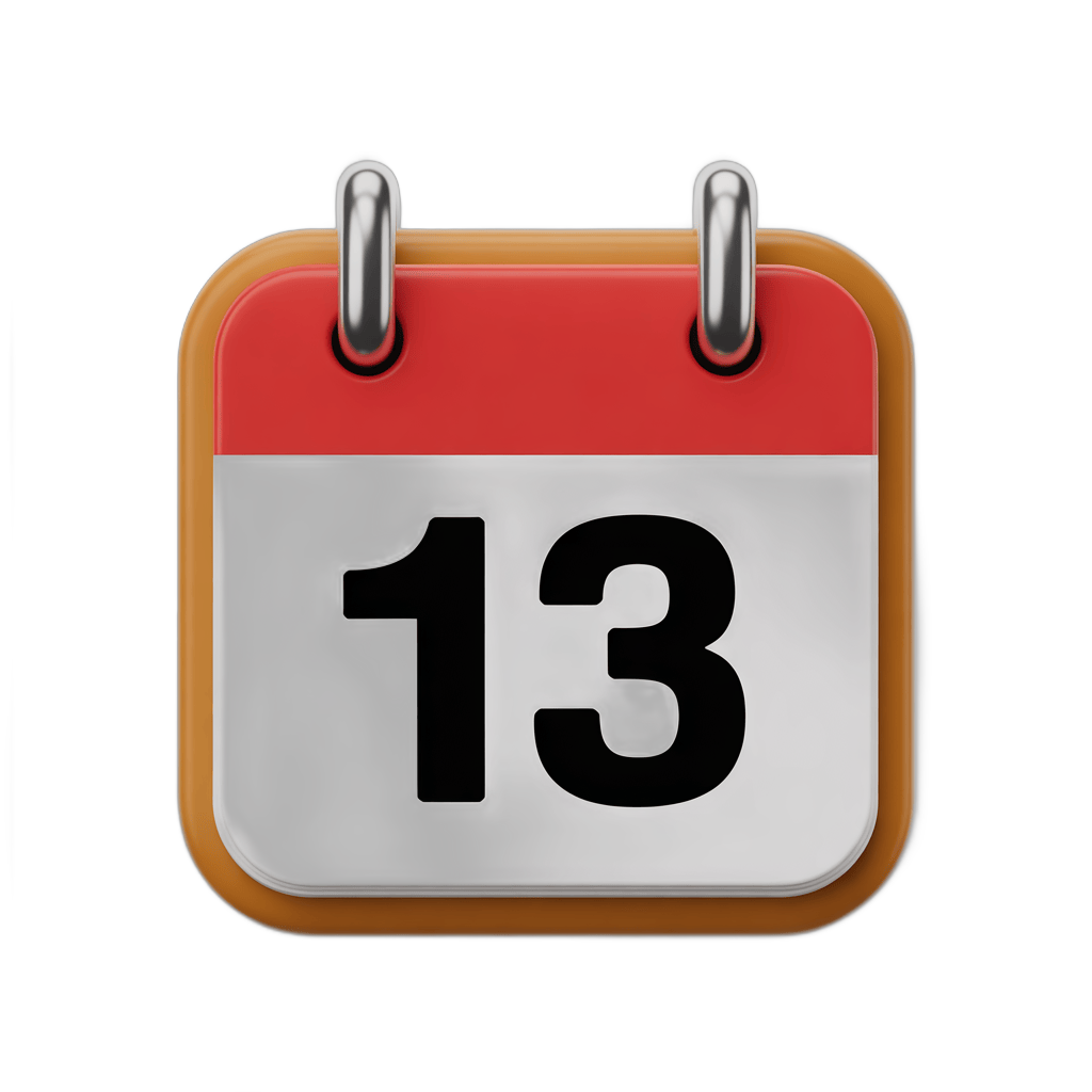 13th day calendar page isolated clipart for event planning and scheduling designs PNG - transparent background