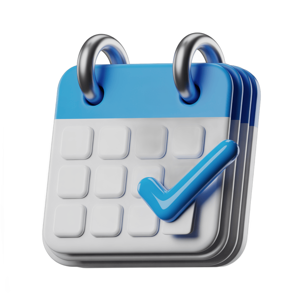 3d calendar page with checkmark confirming scheduled appointment or task completion PNG - transparent background