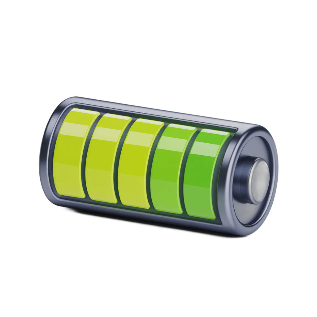 3d cartoon battery icon with charging levels for app interface and website design PNG - transparent background