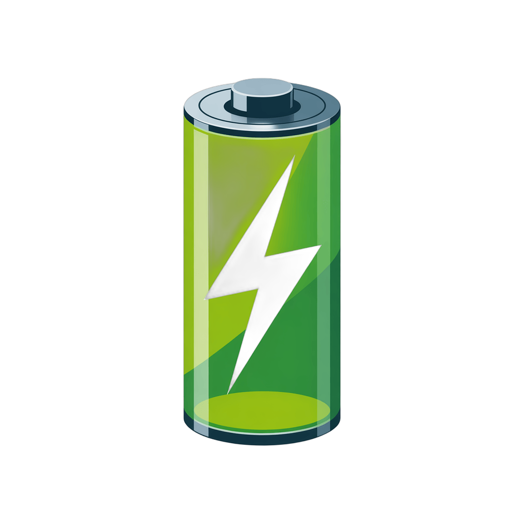 3d cartoon battery icon with lightning bolt for energy power apps and website graphics PNG - transparent background