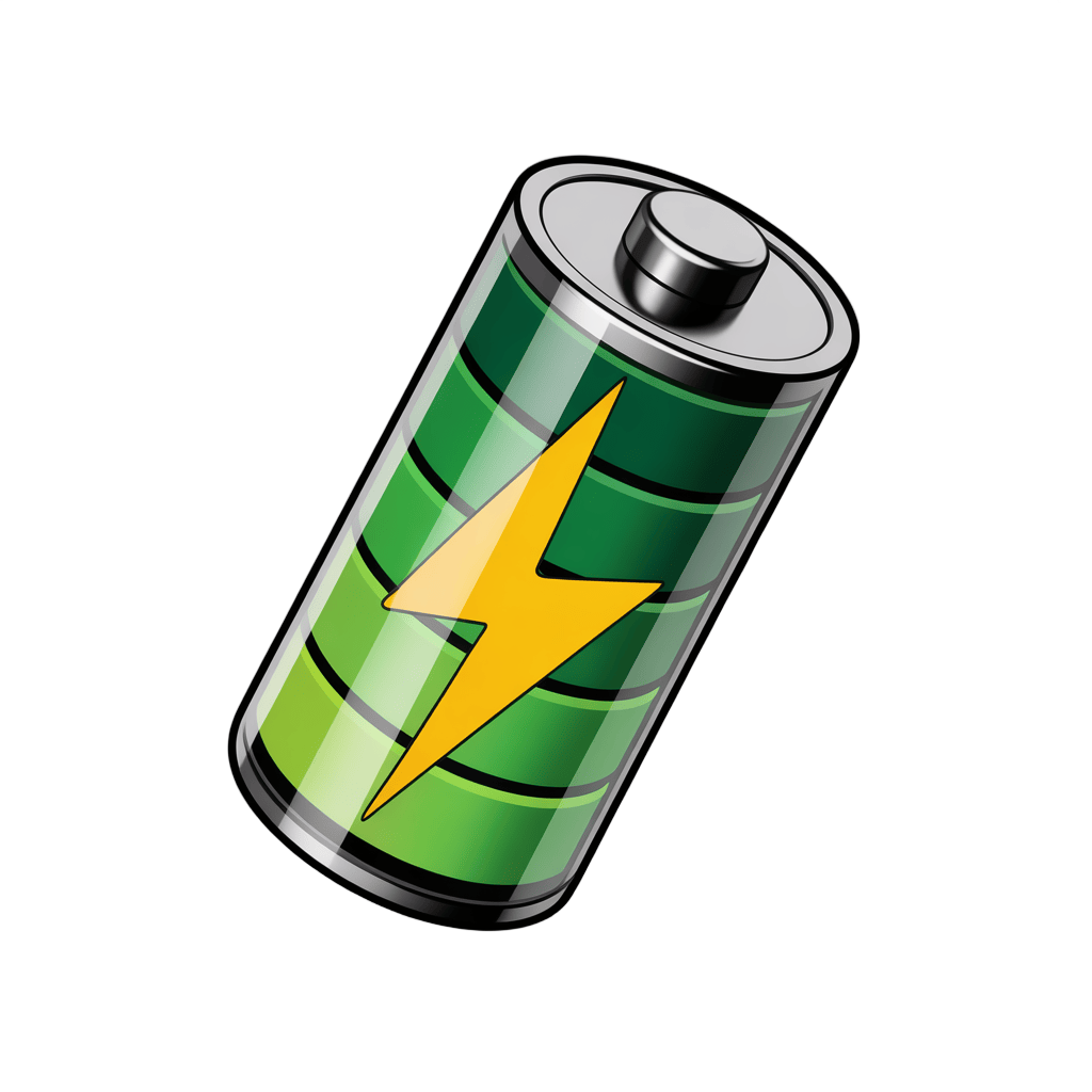 3d cartoon battery icon with lightning bolt symbol for energy power apps and websites PNG - transparent background