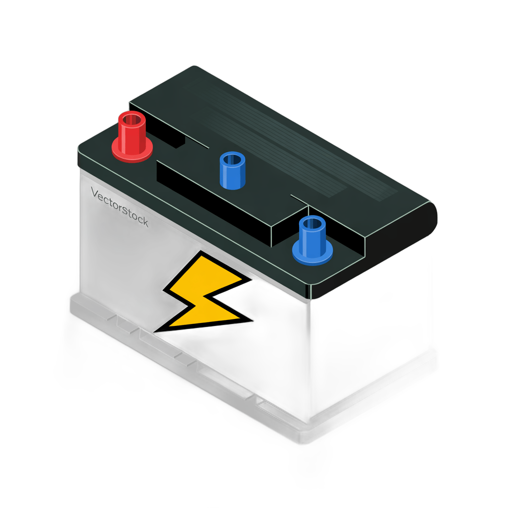 3d cartoon battery illustration with lightning bolt for energy power icons and graphics PNG - transparent background