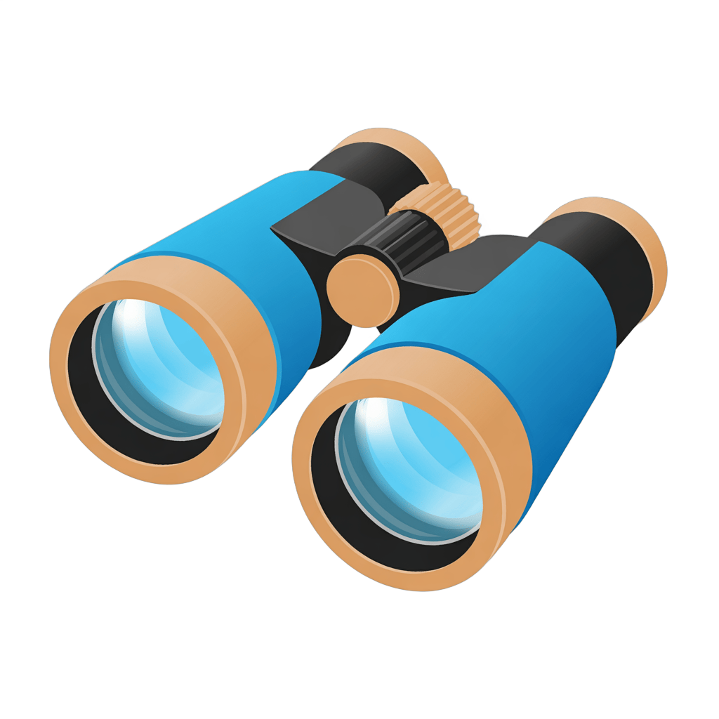 3d cartoon binoculars clipart for travel adventure and exploration marketing graphics PNG - transparent background