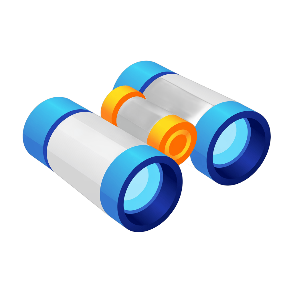 3d cartoon binoculars illustration for travel adventure and outdoor exploration marketing PNG - transparent background