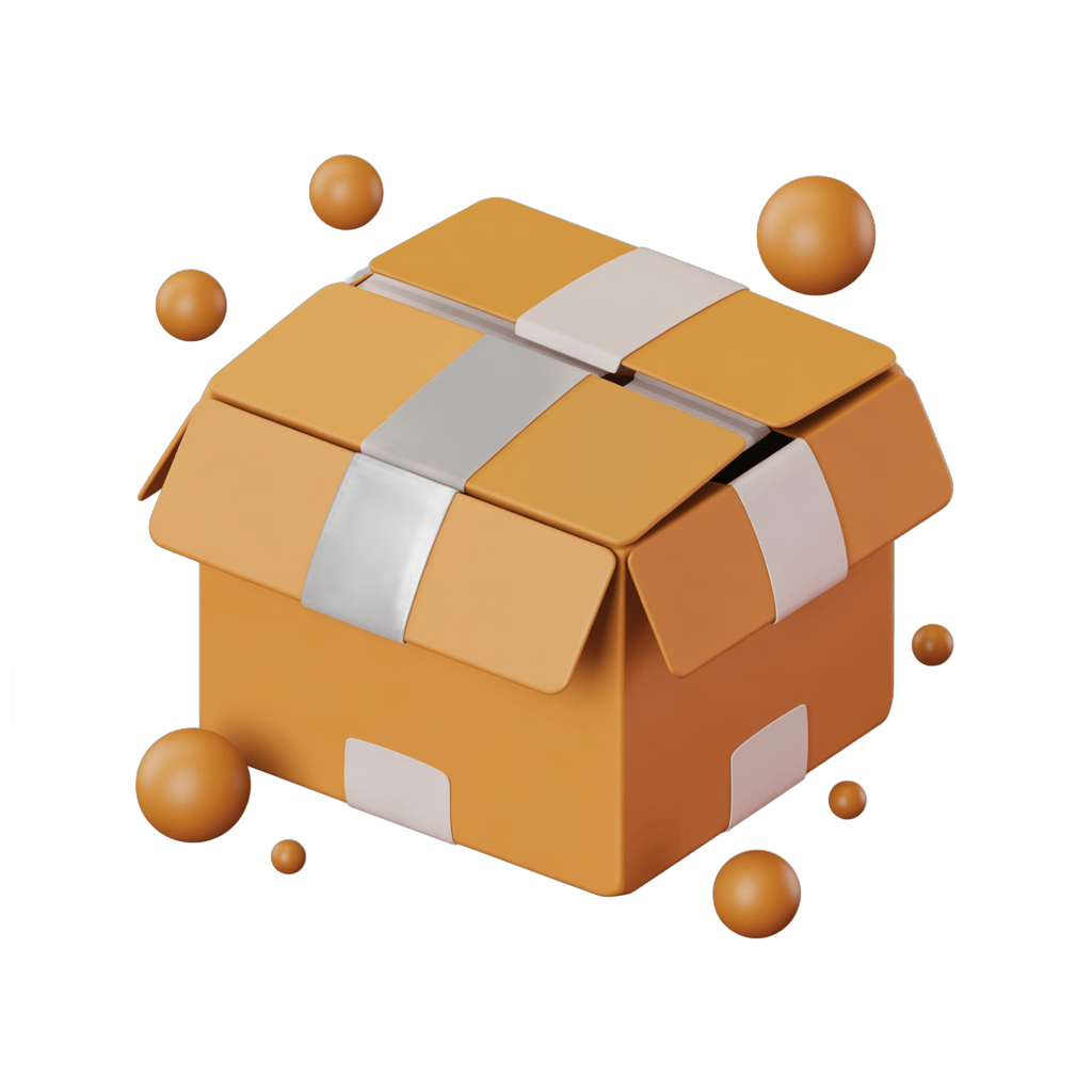 3d cartoon brown cardboard box with floating dots isolated transparent background clipart PNG - transparent background
