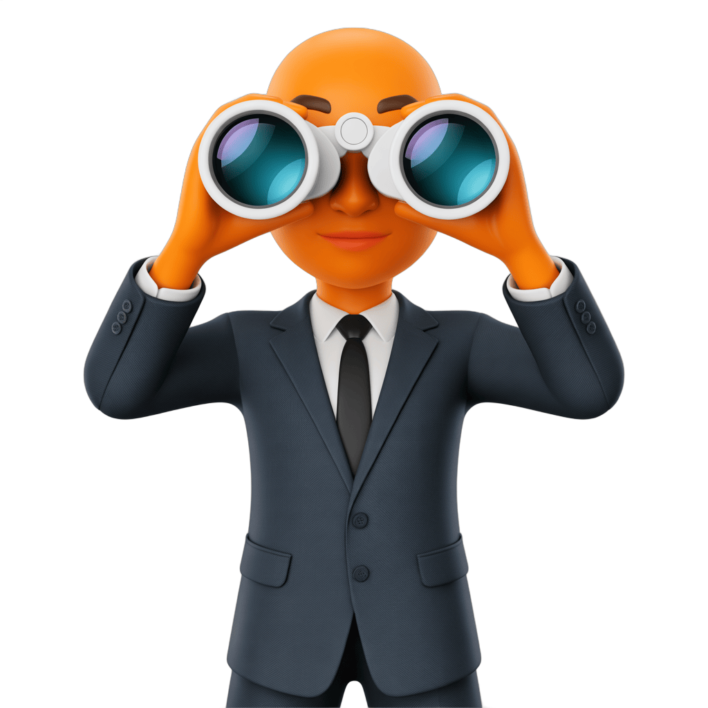 3d cartoon businessman using binoculars for business exploration and strategy planning PNG - transparent background