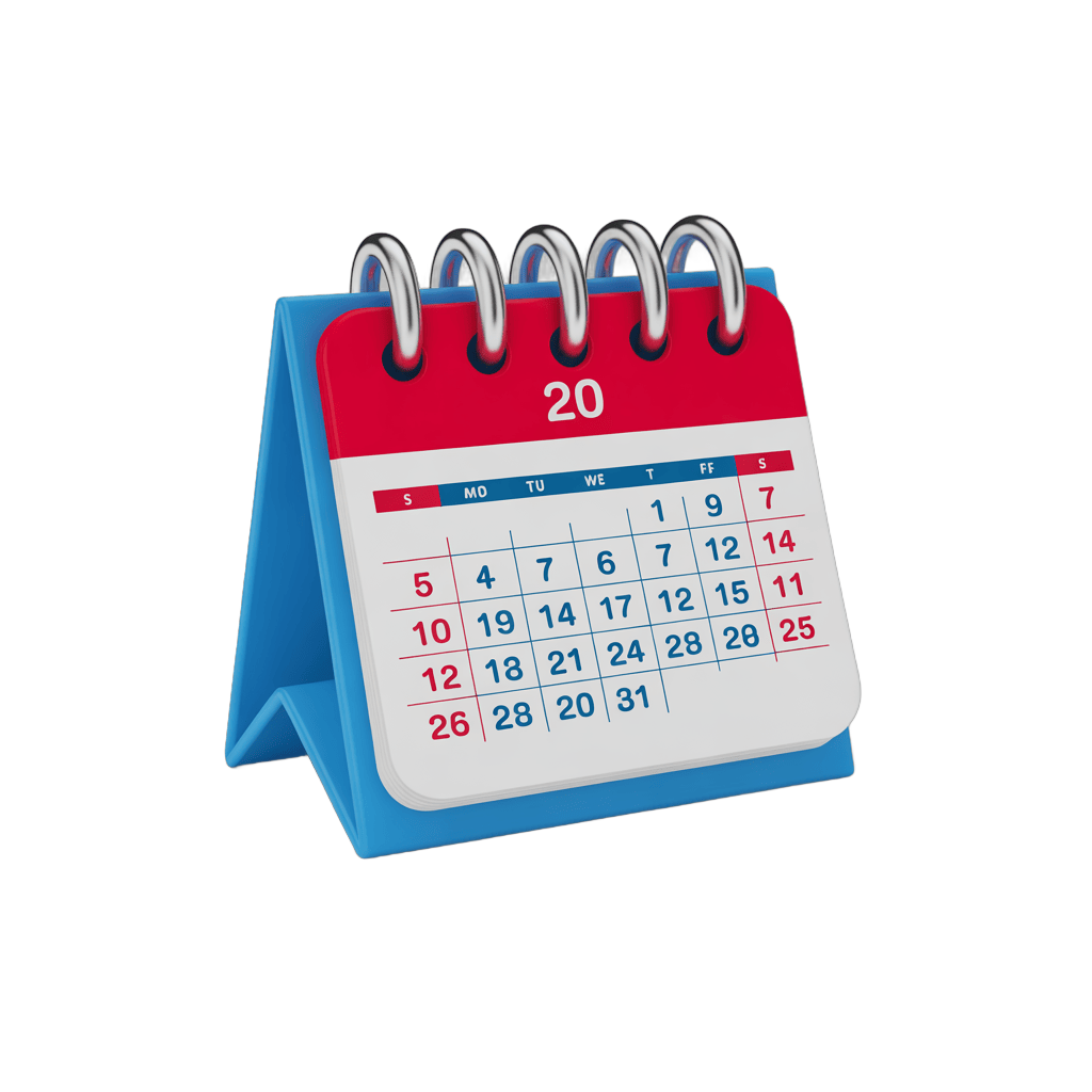 3d cartoon calendar clipart showing month view with current date highlighted for planning events PNG - transparent background
