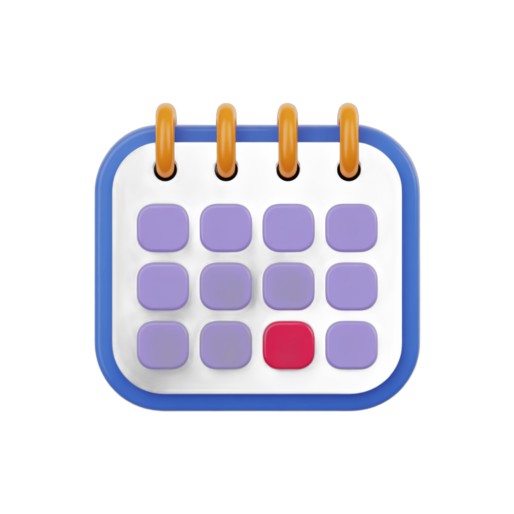 3d cartoon calendar clipart with highlighted date for event planning and scheduling PNG - transparent background