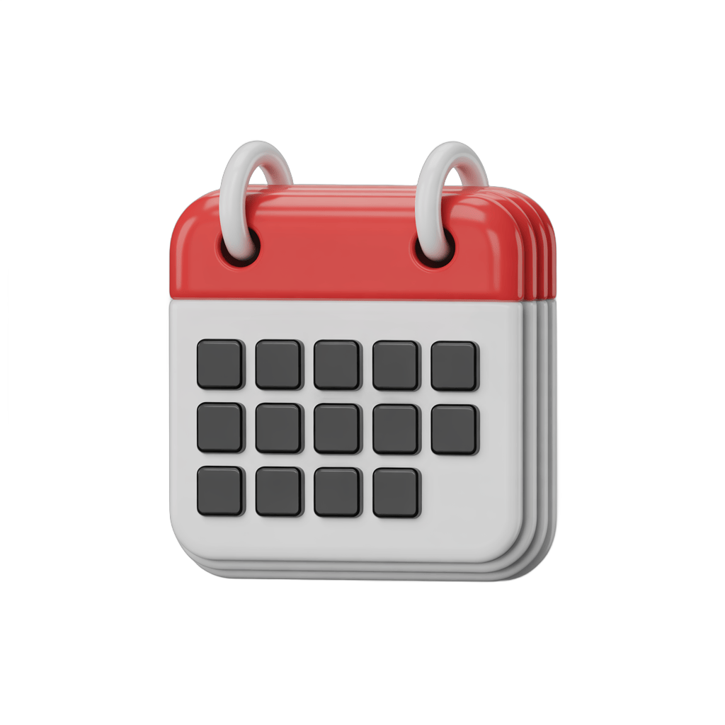 3d cartoon calendar clipart with red binding rings for planning and scheduling designs PNG - transparent background
