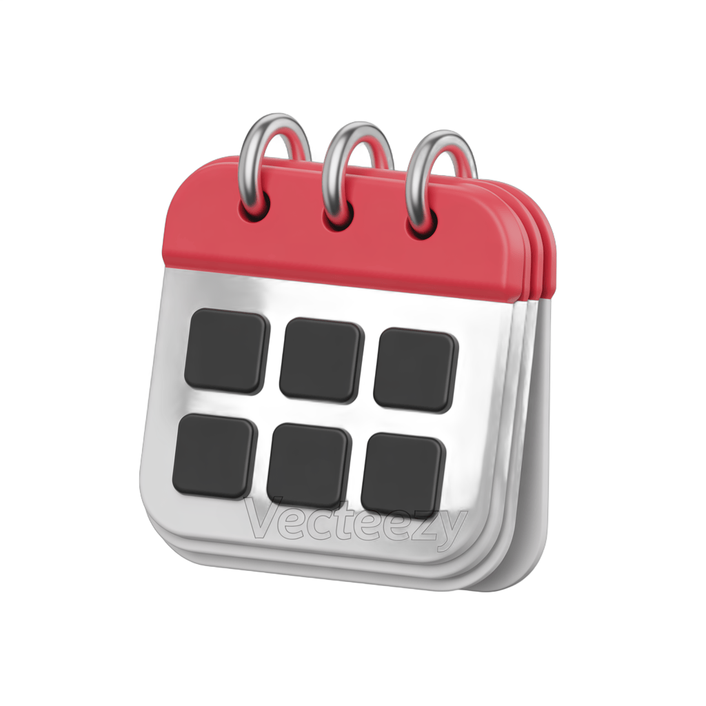 3d cartoon calendar icon with empty date slots for planning and scheduling events PNG - transparent background