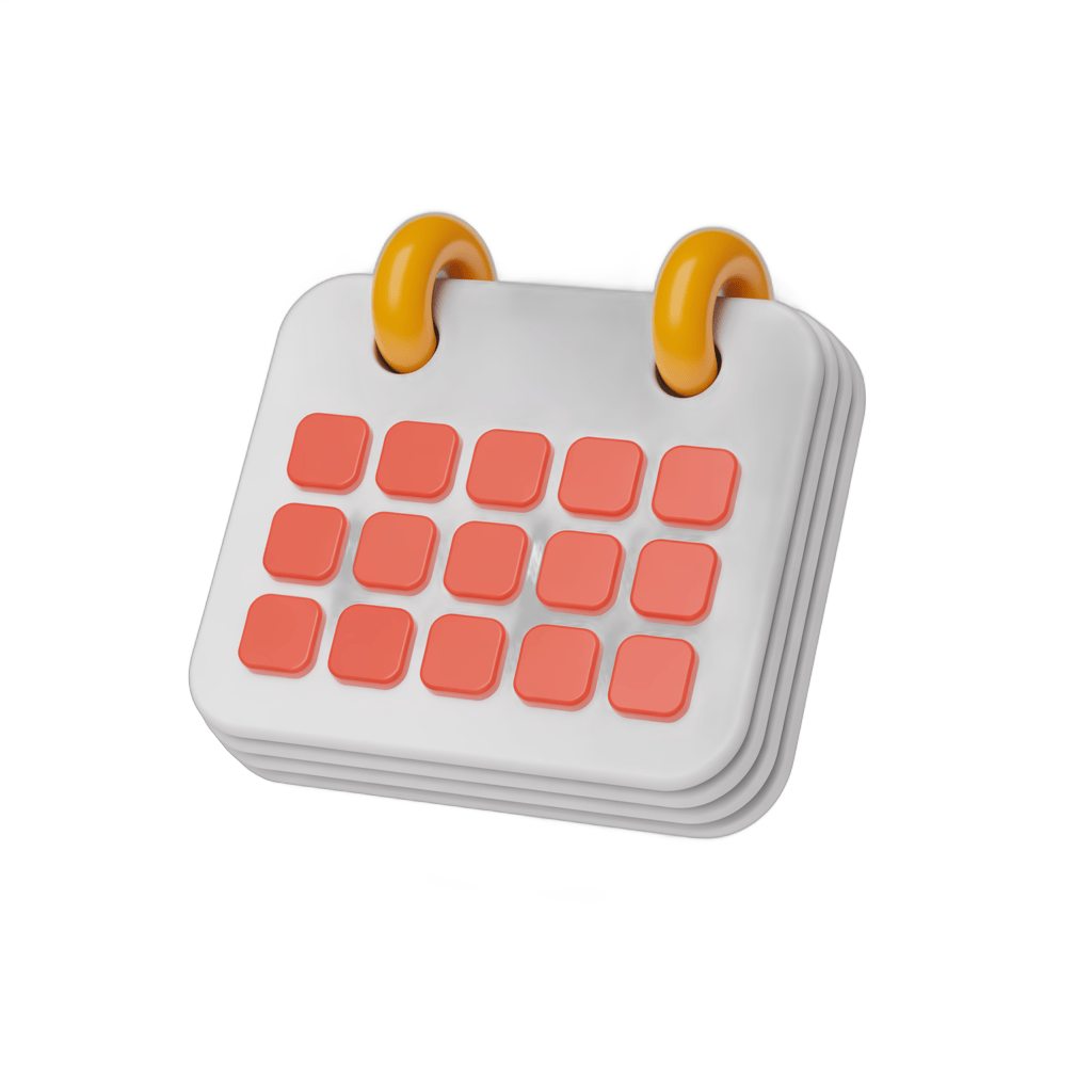 3d cartoon calendar icon with orange clips for scheduling and planning designs PNG - transparent background