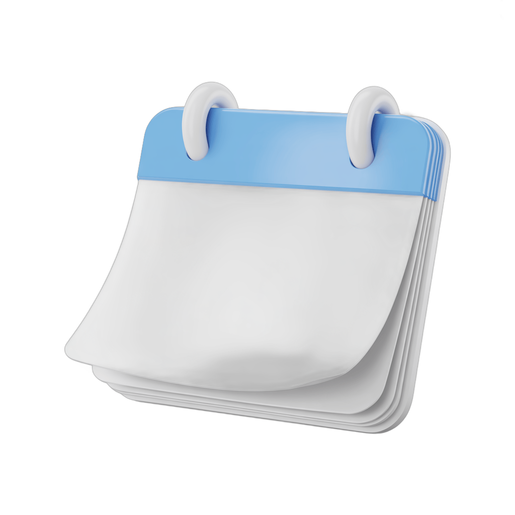 3d cartoon calendar page clipart graphic for planning and scheduling events PNG - transparent background