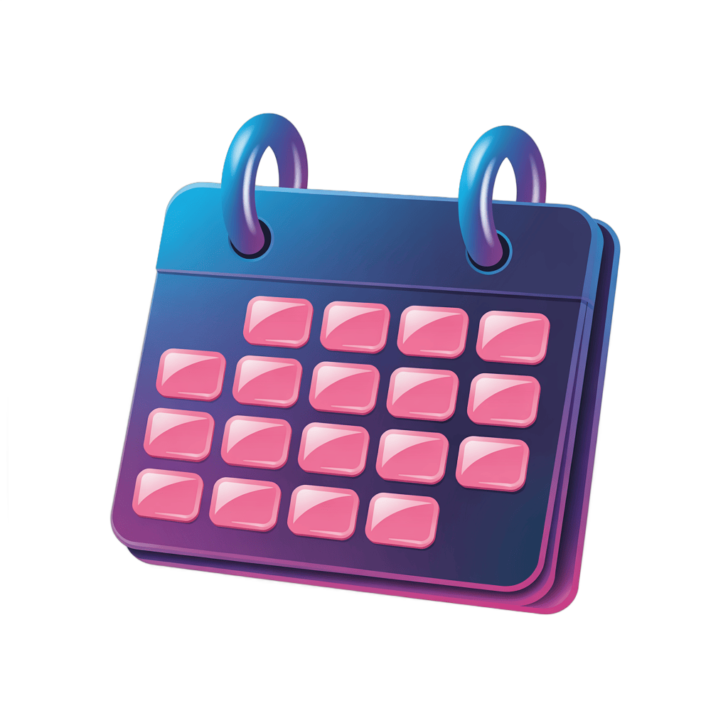 3d cartoon calendar page with pink squares for planning and scheduling events PNG - transparent background