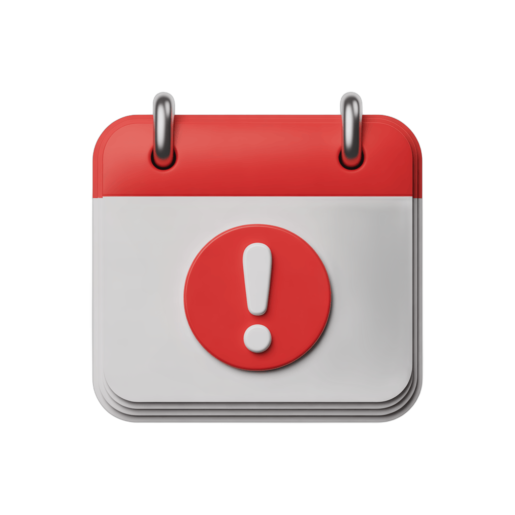 3d cartoon calendar page with warning sign for urgent reminders and alerts PNG - transparent background