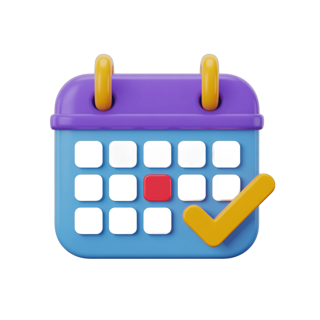 3d cartoon calendar with checkmark icon for appointment scheduling and task confirmation PNG - transparent background