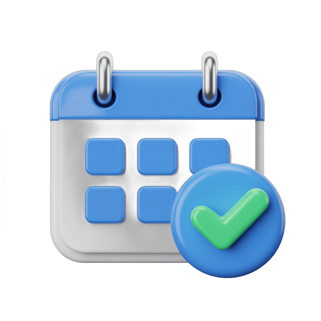 3d cartoon calendar with checkmark icon for approved tasks and confirmed appointments PNG - transparent background