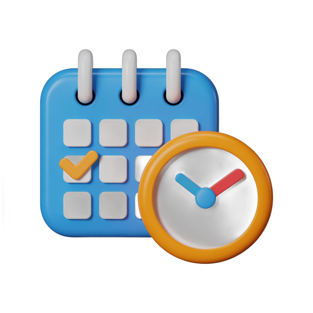 3d cartoon calendar with clock icon showing scheduled appointment for business presentations and planning PNG - transparent background
