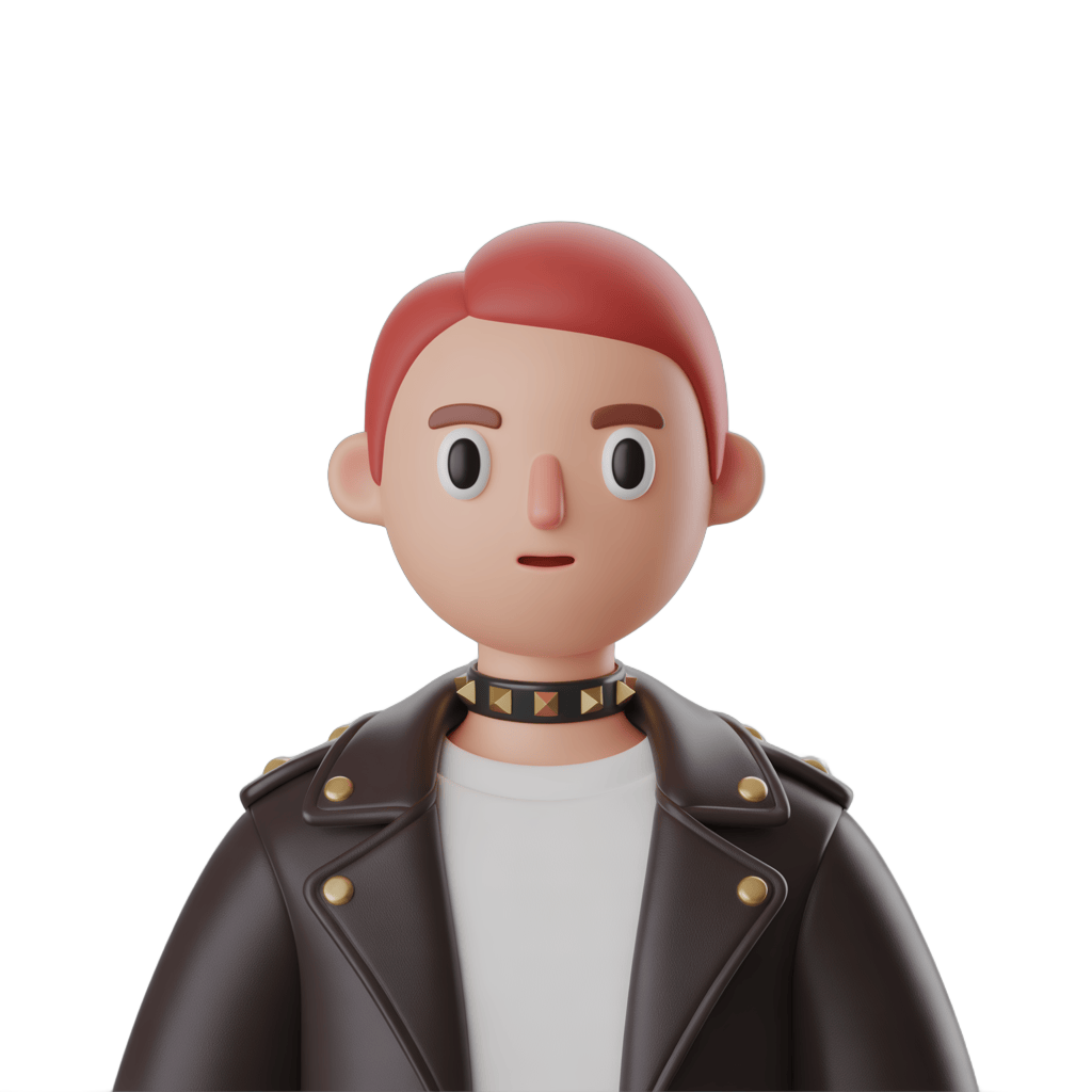 3d cartoon character male with leather jacket and choker for digital illustrations and branding PNG - transparent background