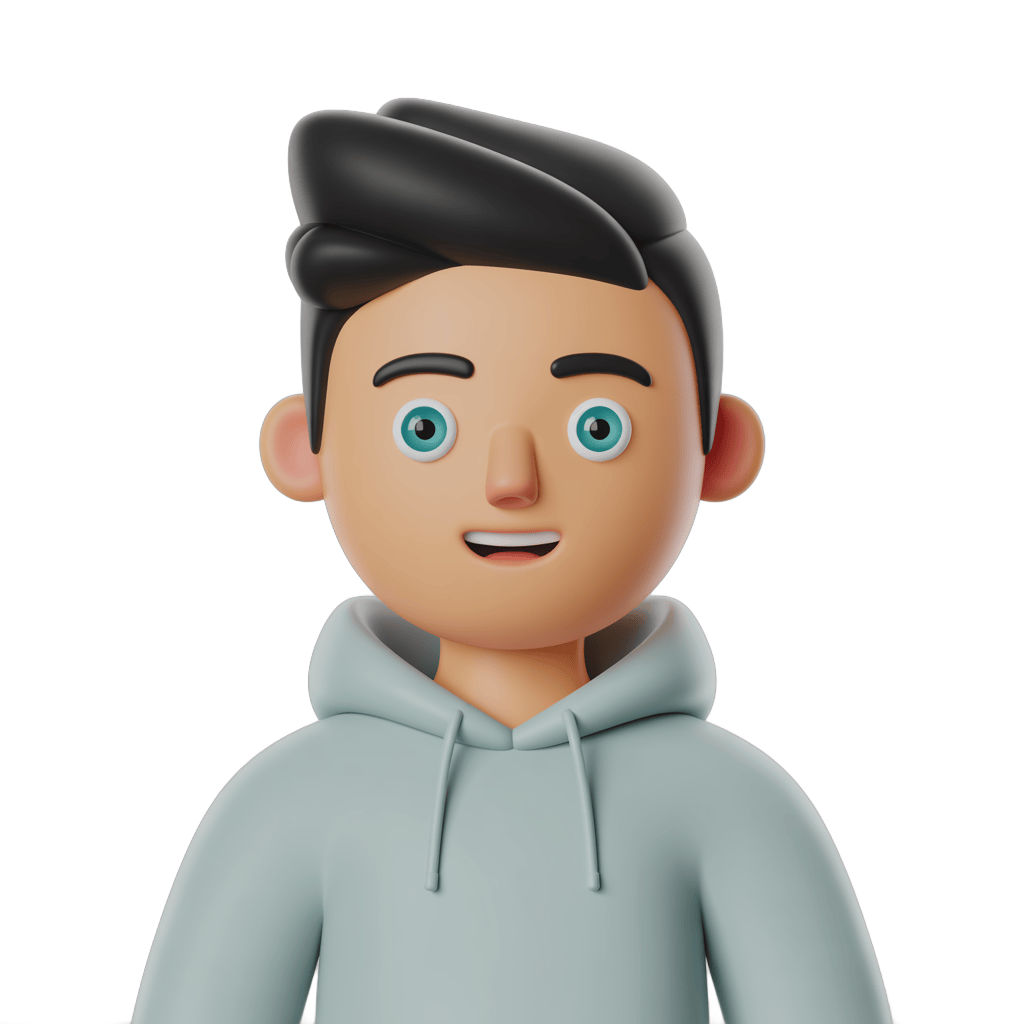 3d cartoon character man smiling in light gray hoodie for digital illustrations and presentations PNG - transparent background
