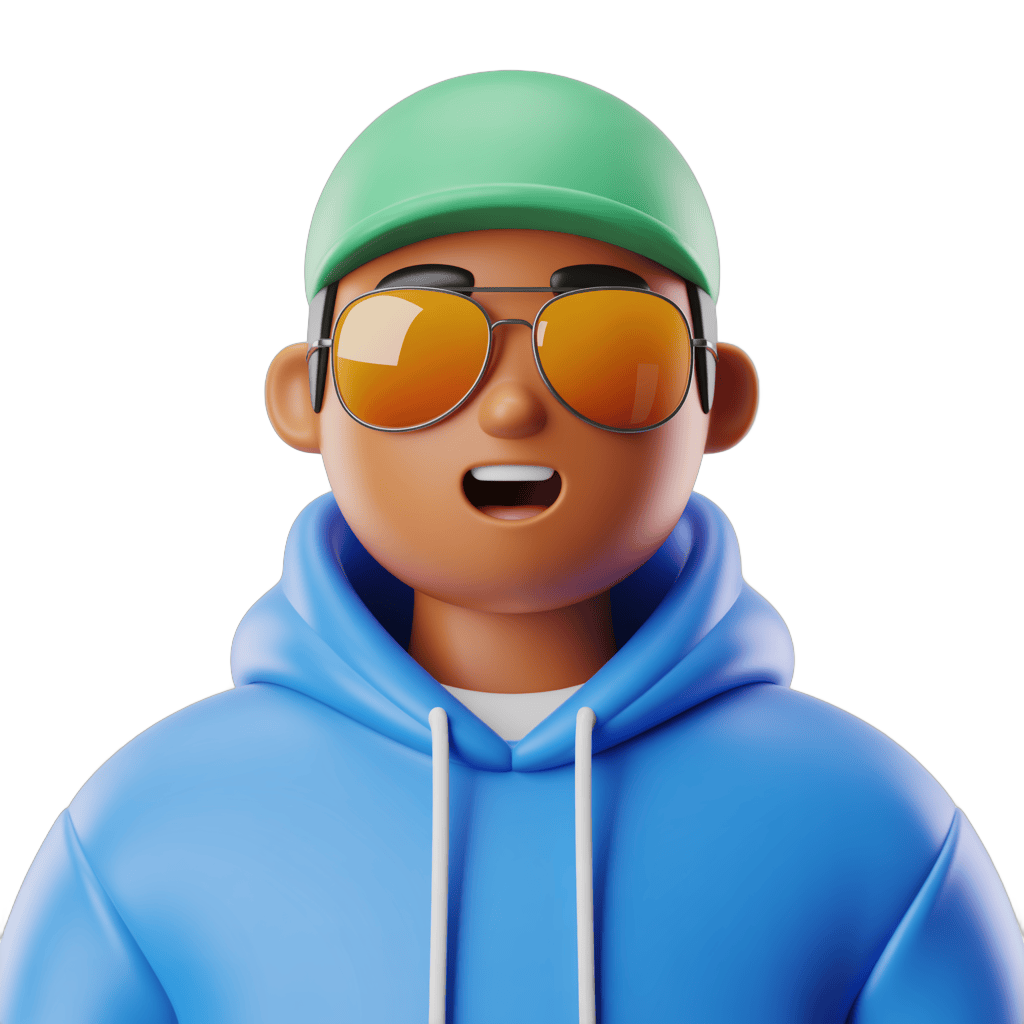 3d cartoon character wearing sunglasses and blue hoodie for casual lifestyle branding and social media graphics PNG - transparent background
