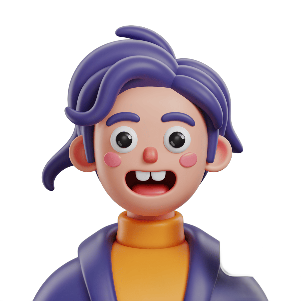 3d cartoon character with purple hair surprised expression isolated transparent background clipart PNG - transparent background