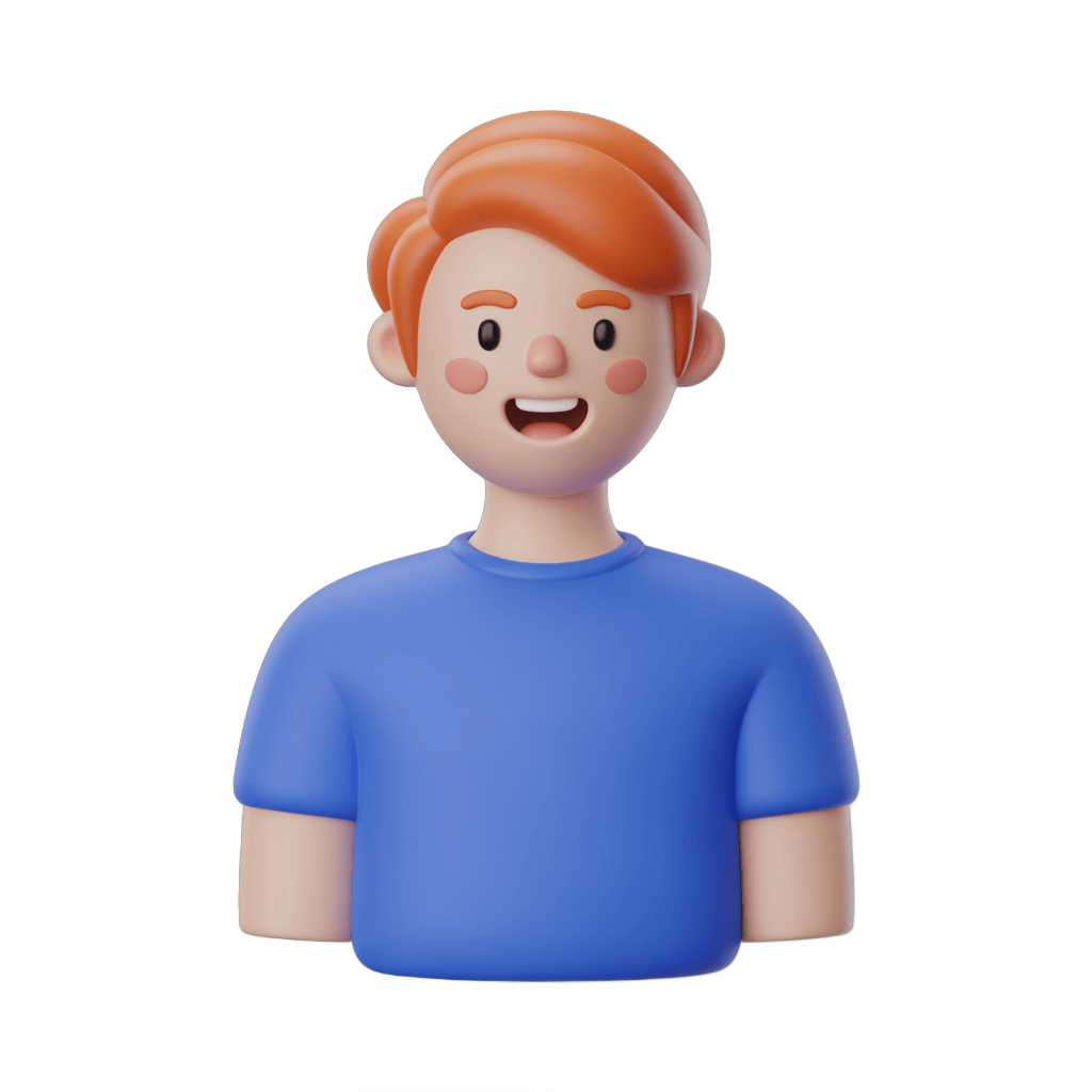 3d cartoon character with red hair smiling in blue t-shirt isolated transparent background clipart PNG - transparent background