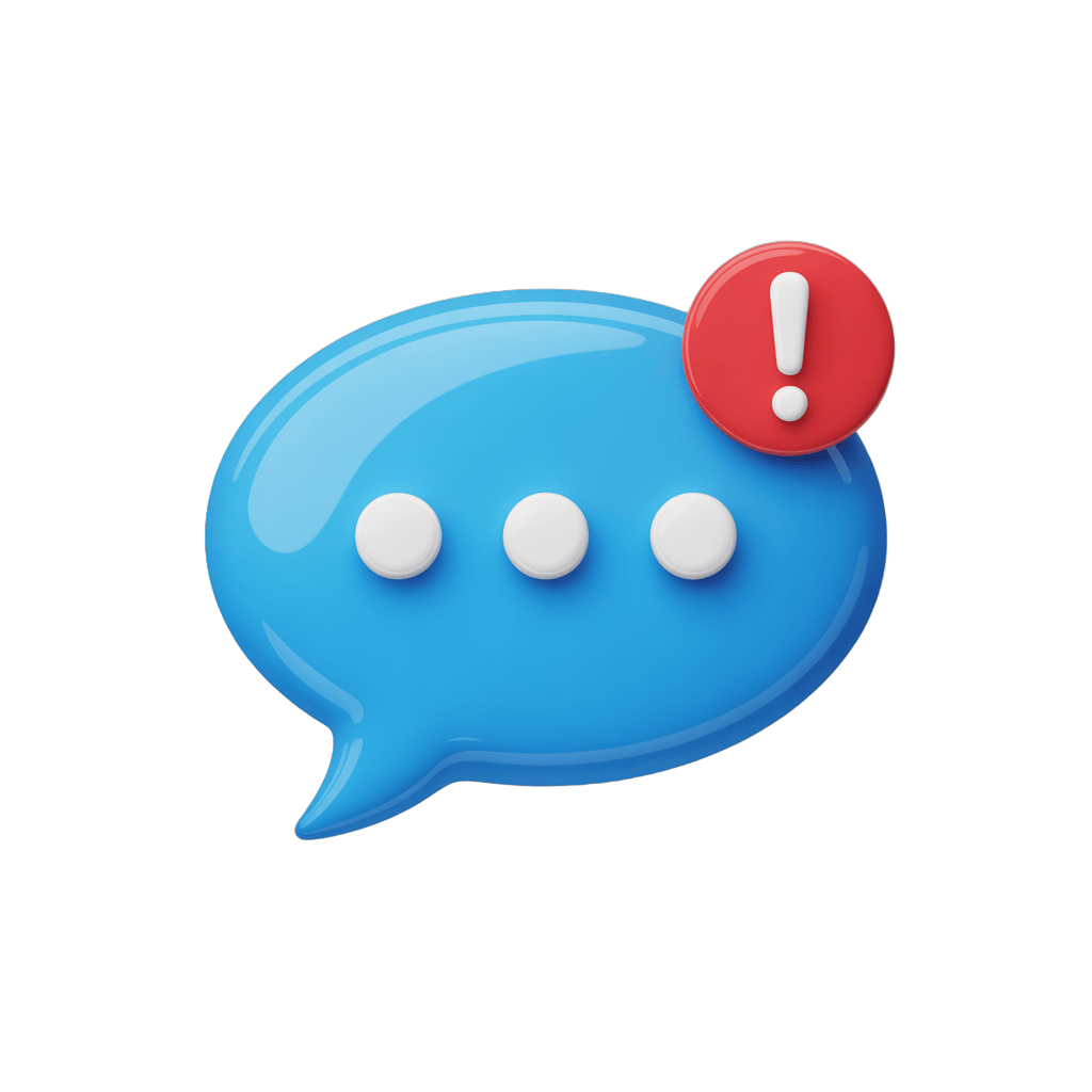 3d cartoon chat bubble with warning icon for alerts notifications and messages PNG - transparent background