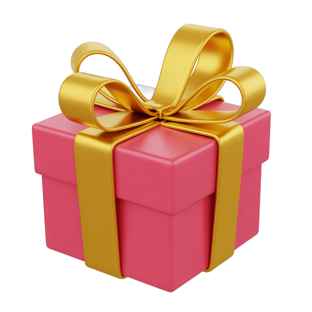 3d cartoon gift box with golden ribbon for birthday celebration presentation PNG - transparent background