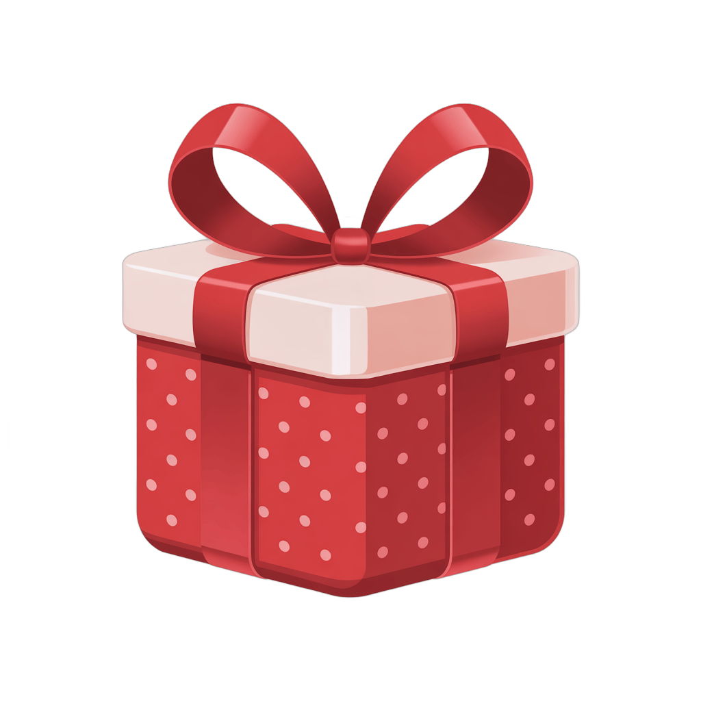 3d cartoon gift box with red ribbon and polka dots for holiday presents and celebrations PNG - transparent background