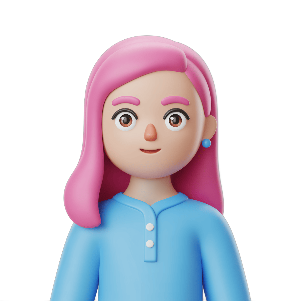 3d cartoon girl with pink hair in blue top for digital illustrations and app icons PNG - transparent background