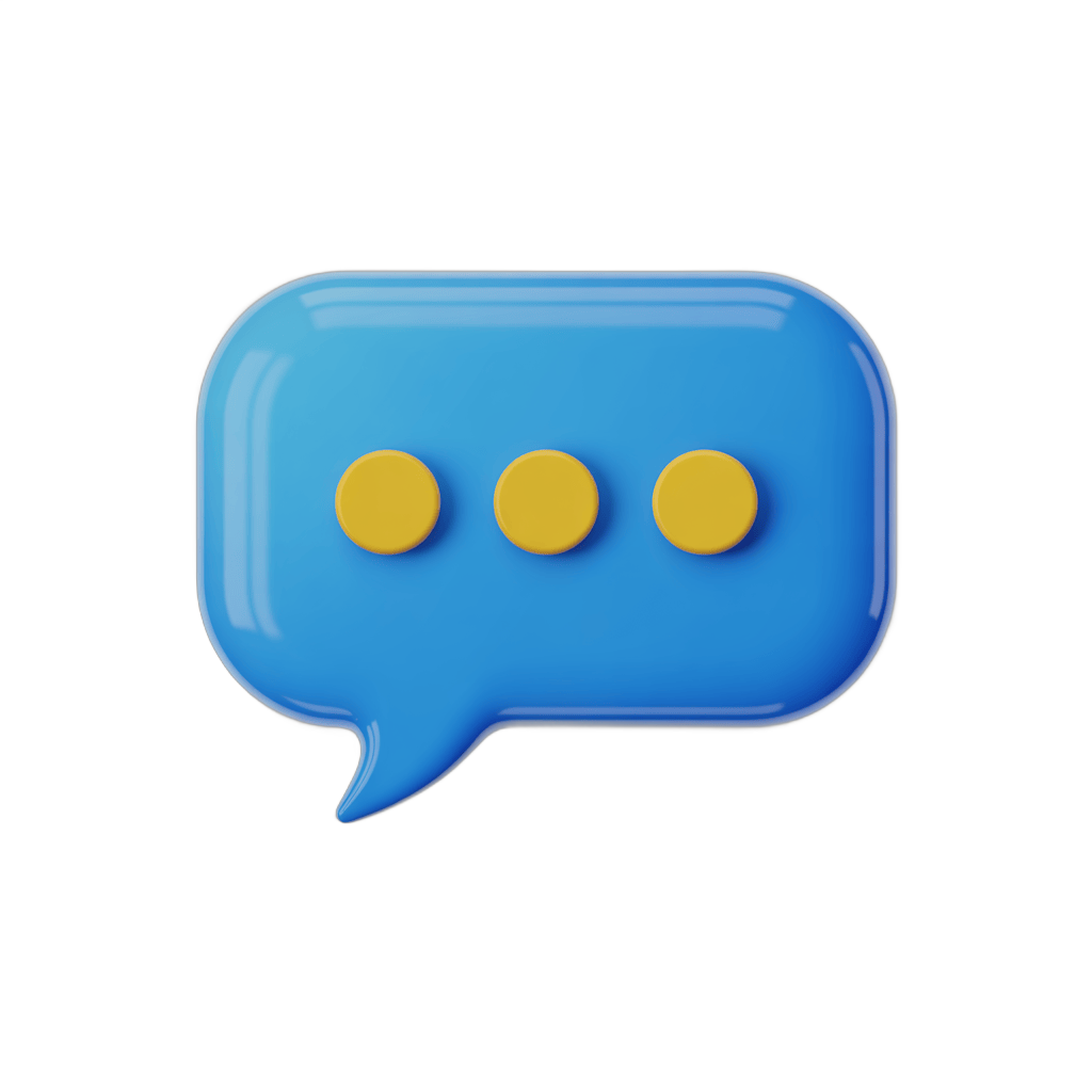 3d cartoon glossy speech bubble with three yellow dots for conversation design PNG - transparent background