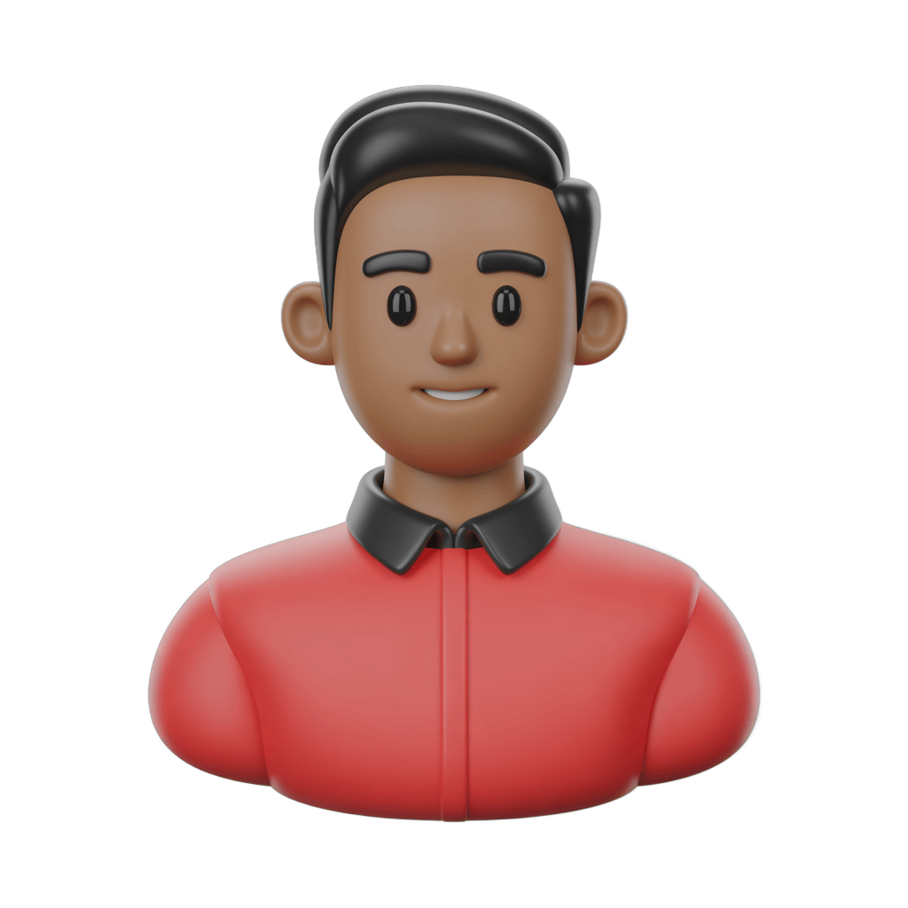 3d cartoon man in red polo shirt smiling isolated transparent background clipart graphic PNG - transparent background