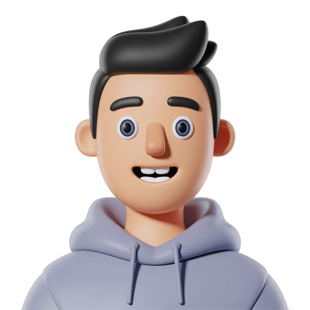 3d cartoon man smiling in gray hoodie isolated transparent background clipart graphic PNG - transparent background