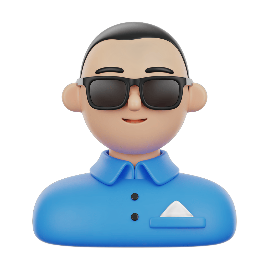 3d cartoon man wearing sunglasses and blue polo shirt with pocket graphic element PNG - transparent background