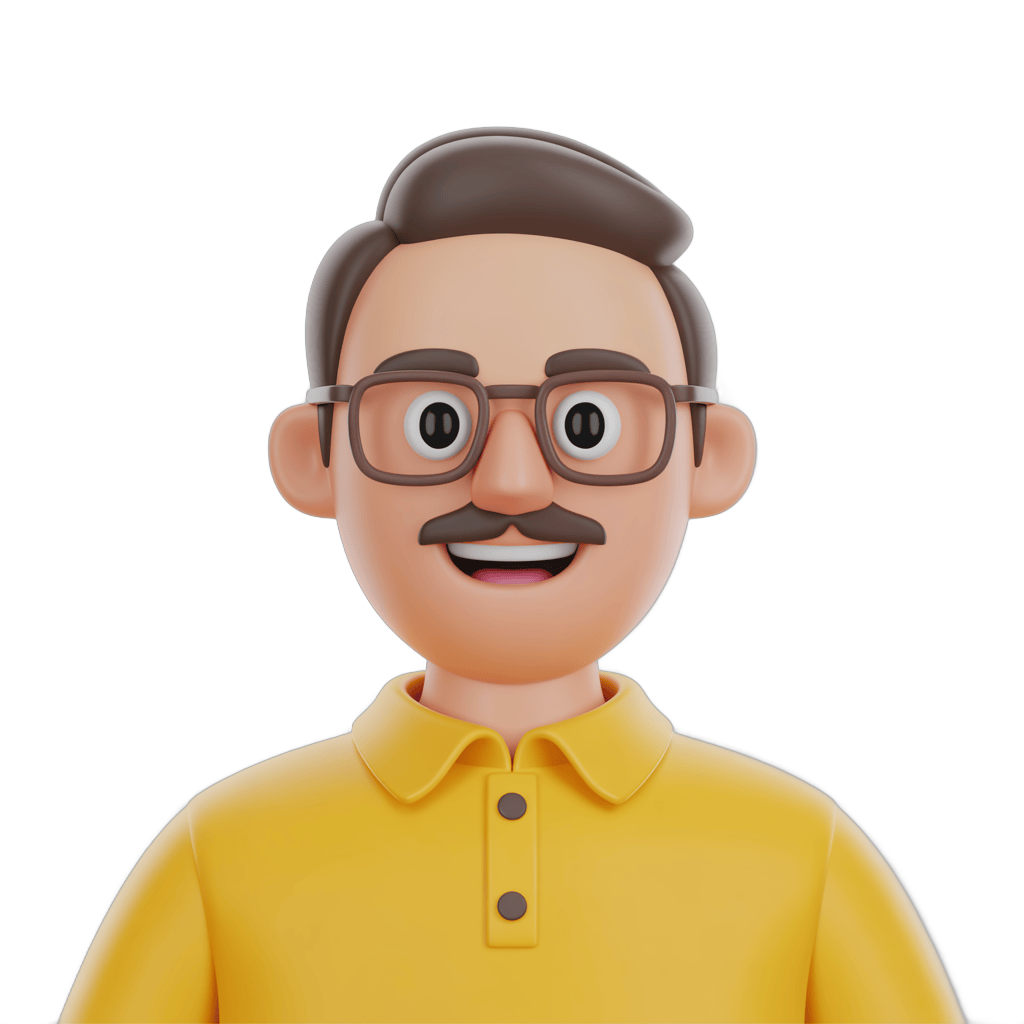 3d cartoon man with glasses smiling in yellow polo shirt isolated transparent background clipart PNG - transparent background