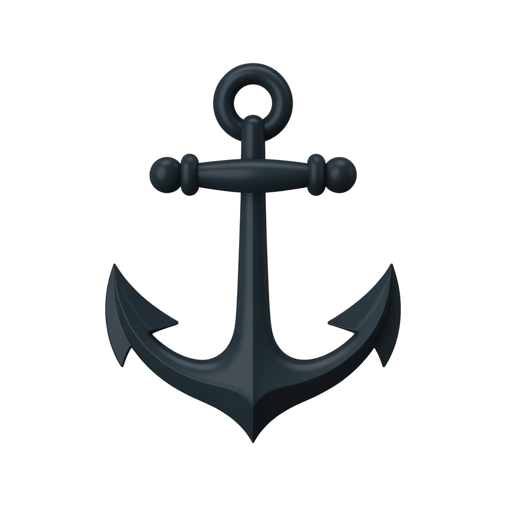 3d cartoon rendering of a traditional black anchor graphic element for nautical themes and maritime designs PNG - transparent background