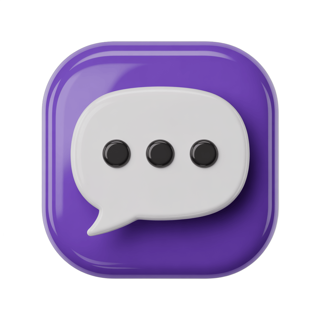 3d cartoon speech bubble icon with dots for messaging app interface design PNG - transparent background