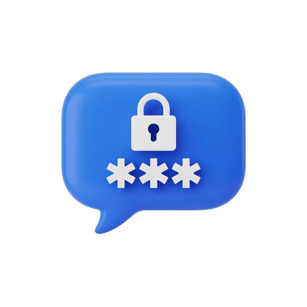 3d cartoon speech bubble icon with password lock symbol for secure messaging and privacy graphics PNG - transparent background