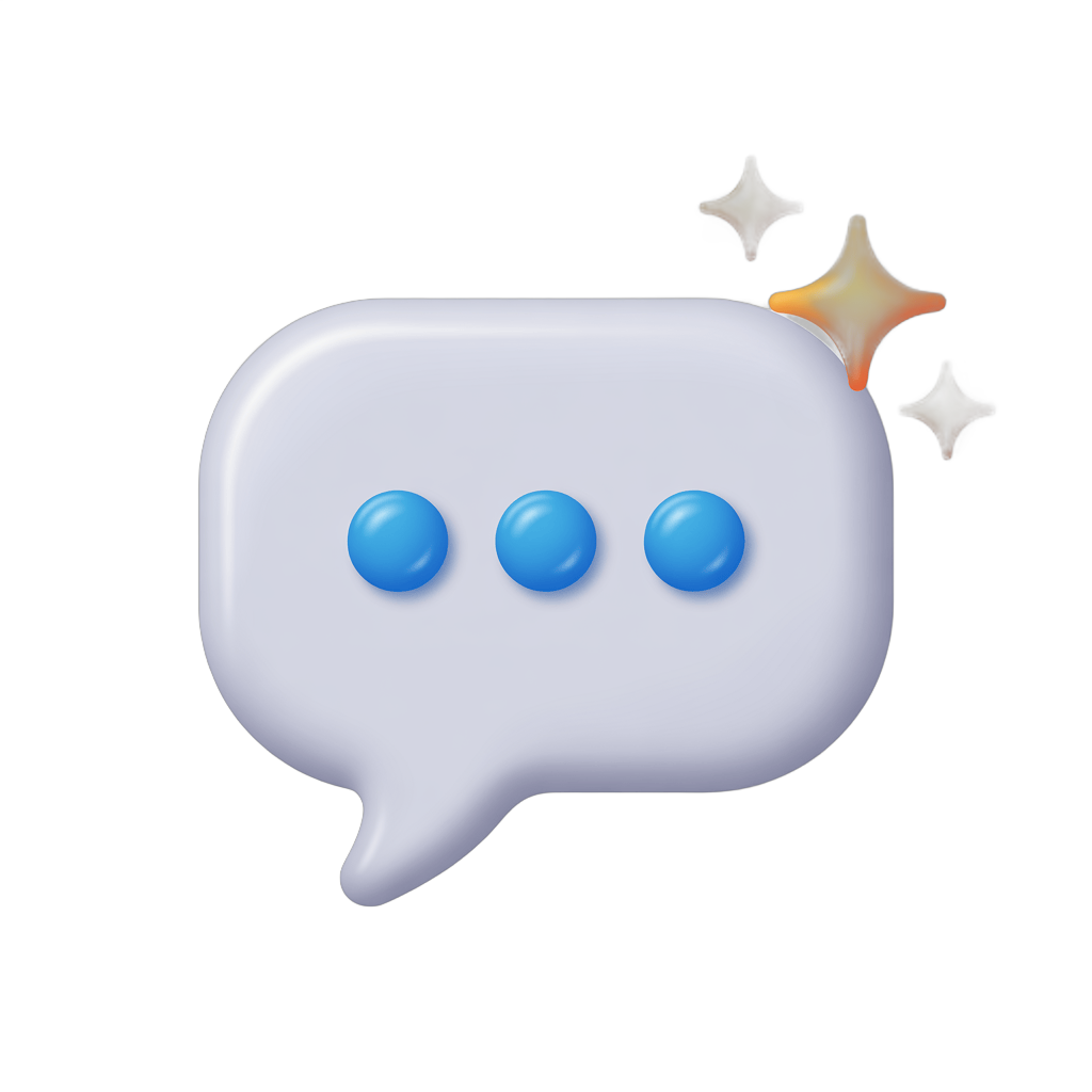 3d cartoon speech bubble with dots and sparkles isolated graphic element for presentations and social media PNG - transparent background