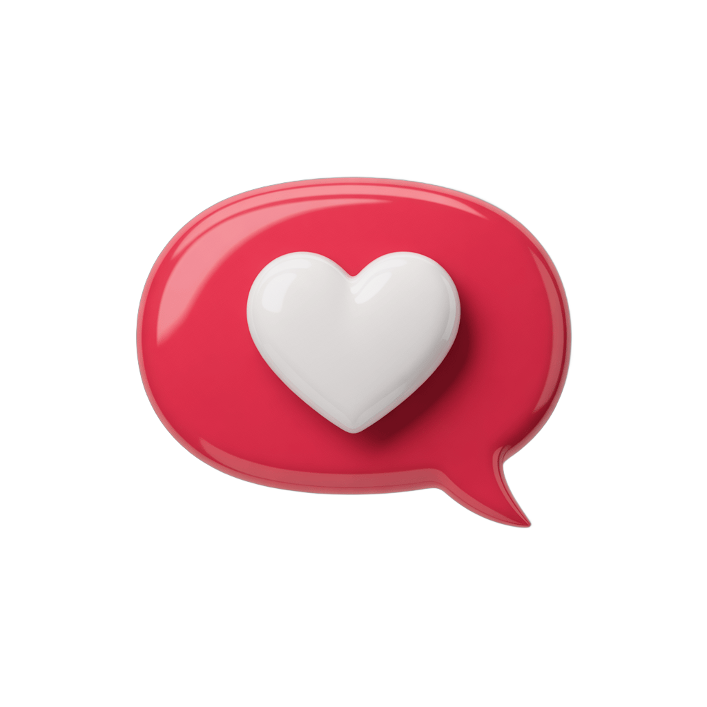 3d cartoon speech bubble with white heart symbol for love and affection designs PNG - transparent background