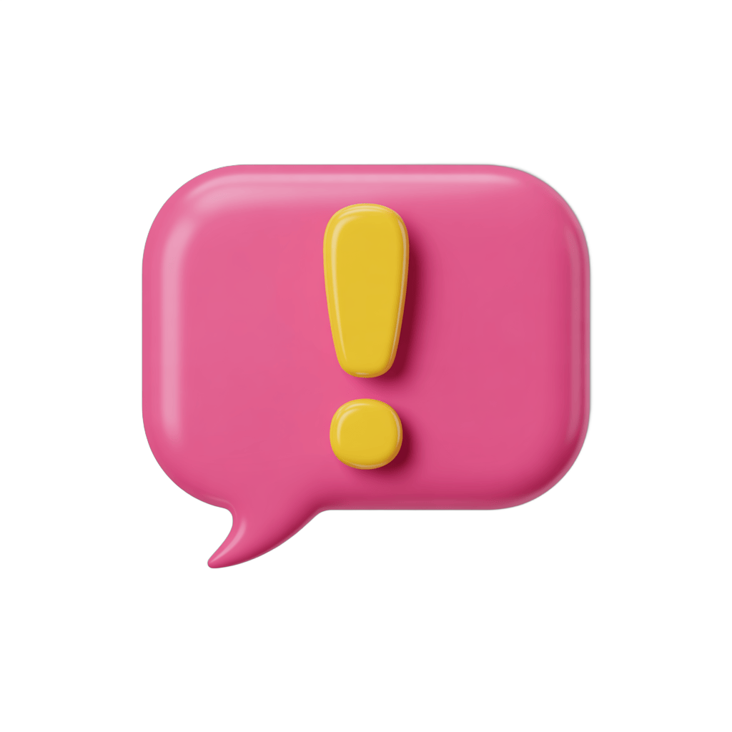 3d cartoon speech bubble with yellow exclamation mark for alerts and notifications design PNG - transparent background