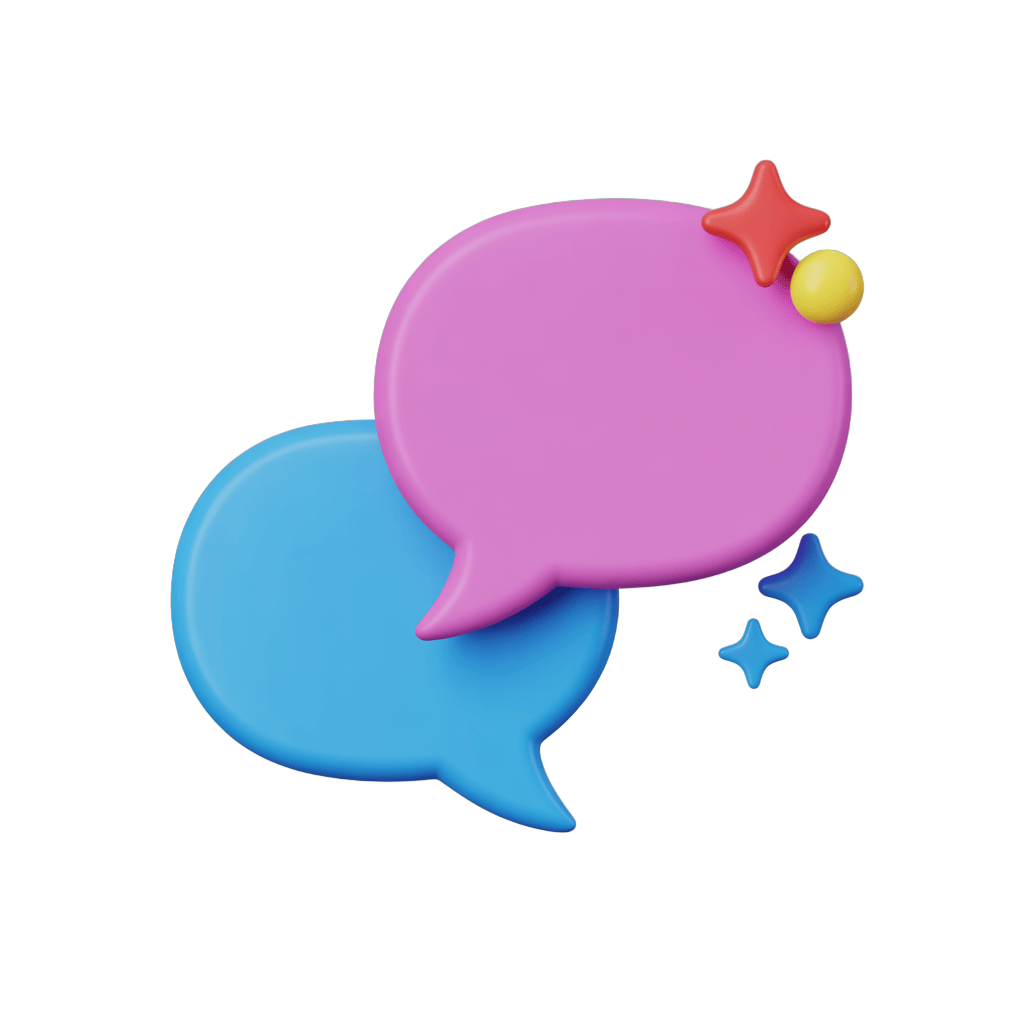 3d cartoon speech bubbles with star and sparkle for creative social media graphics PNG - transparent background