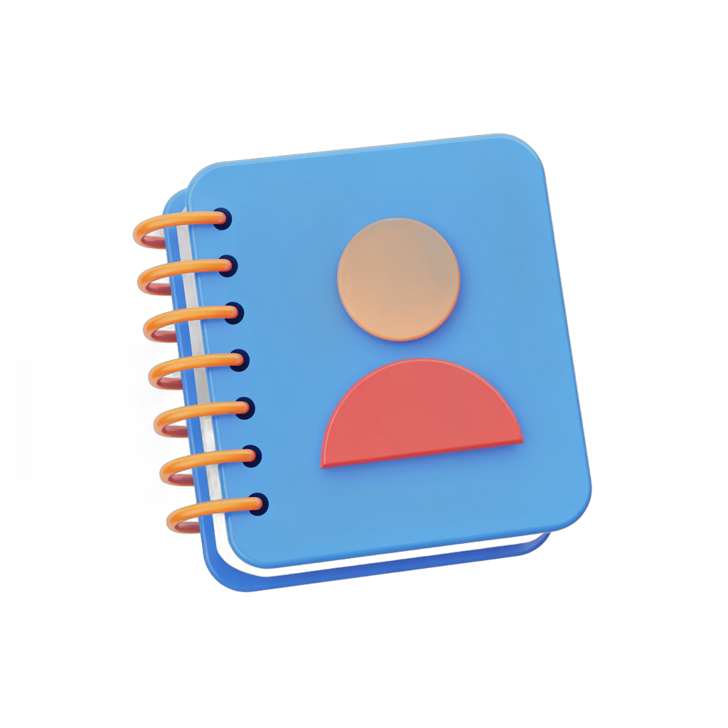 3d cartoon spiral notebook with person icon for user profile or member directory design PNG - transparent background