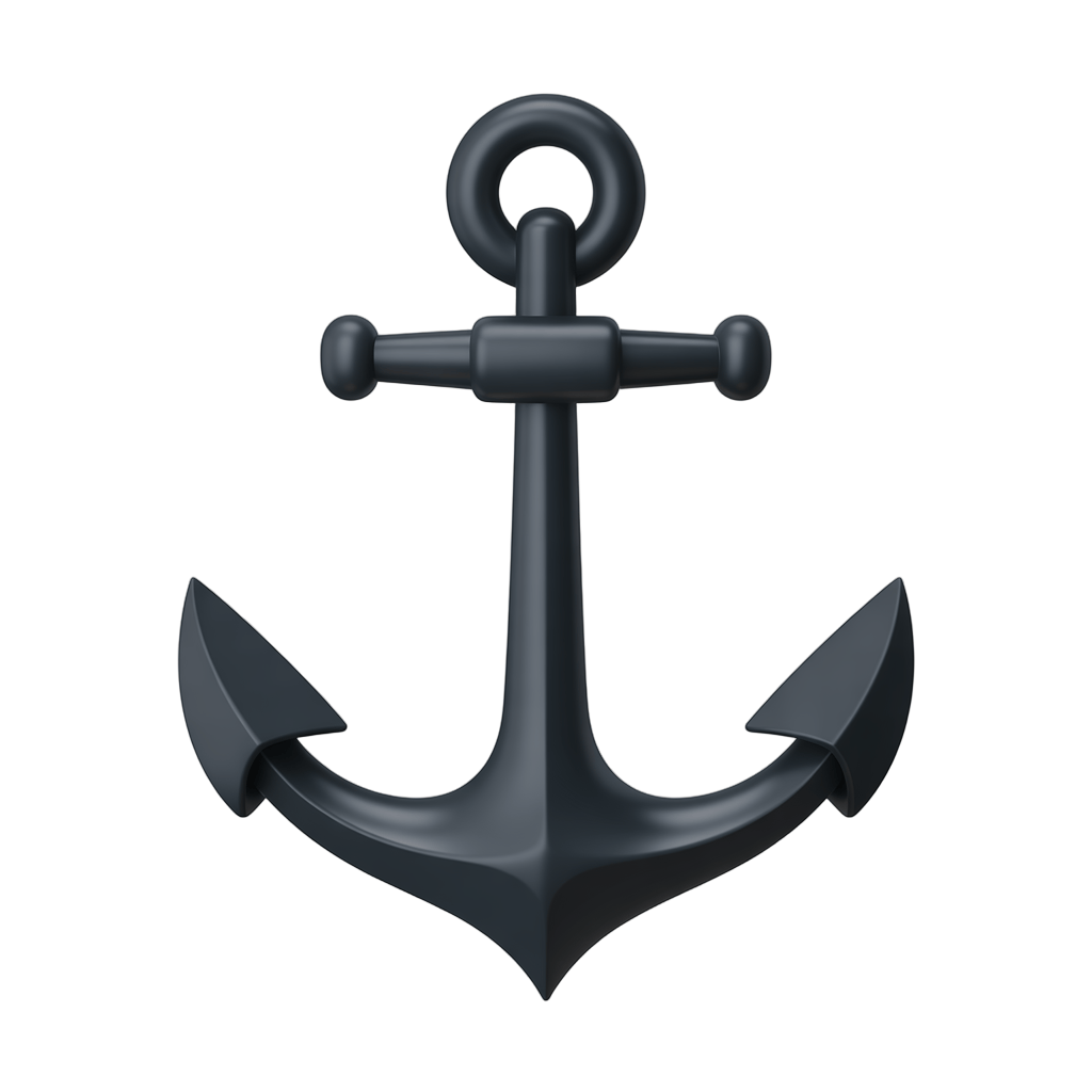 3d cartoon style anchor graphic element isolated on transparent background for nautical themes and maritime designs PNG - transparent background