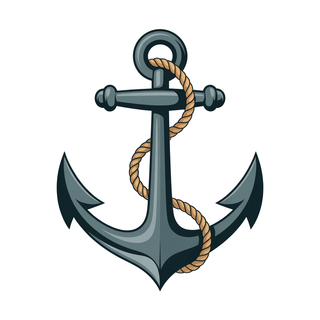 3d cartoon style anchor graphic element with rope for nautical themes and maritime designs PNG - transparent background