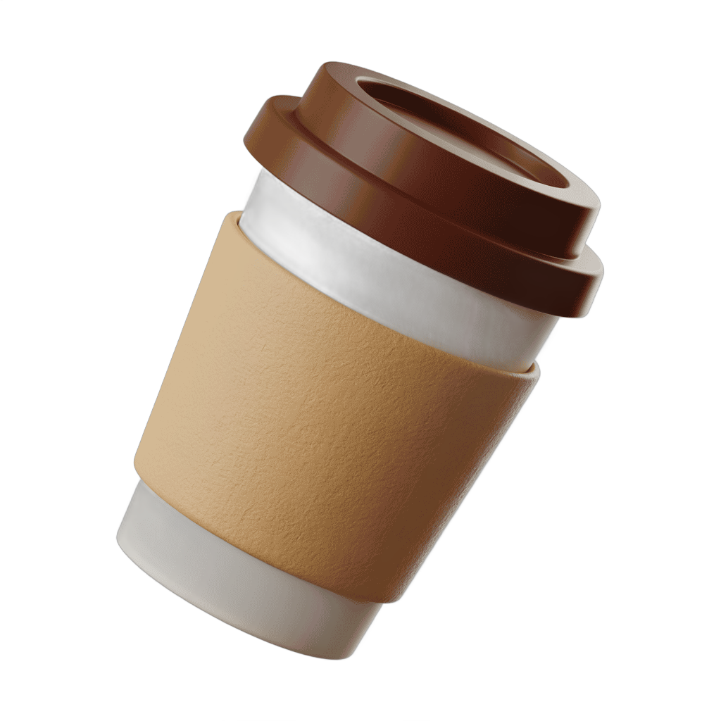 3d cartoon style disposable coffee cup with lid for marketing and branding materials PNG - transparent background