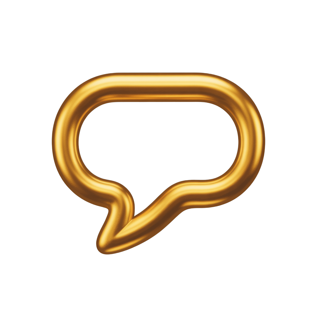 3d cartoon style gold speech bubble graphic element for presentations and social media designs PNG - transparent background