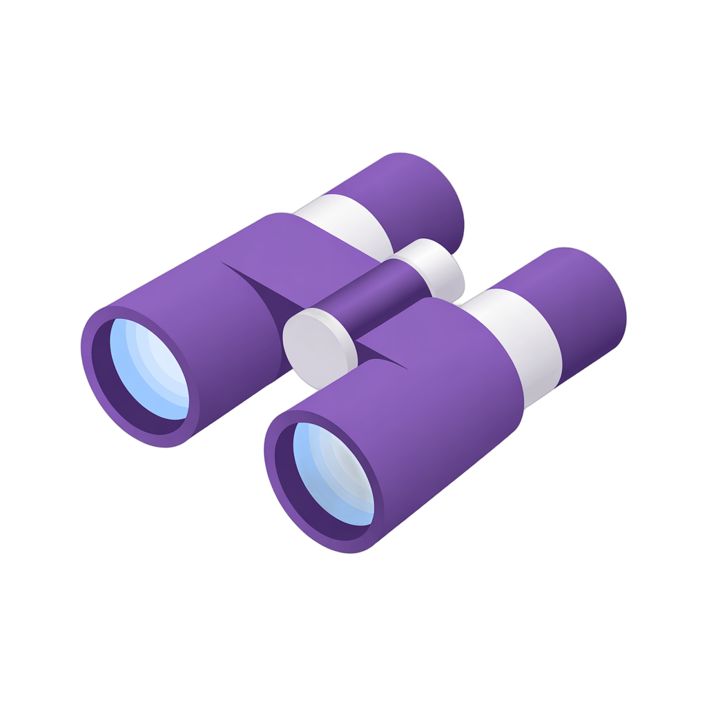 3d cartoon style isometric binoculars clipart for presentations and marketing materials PNG - transparent background