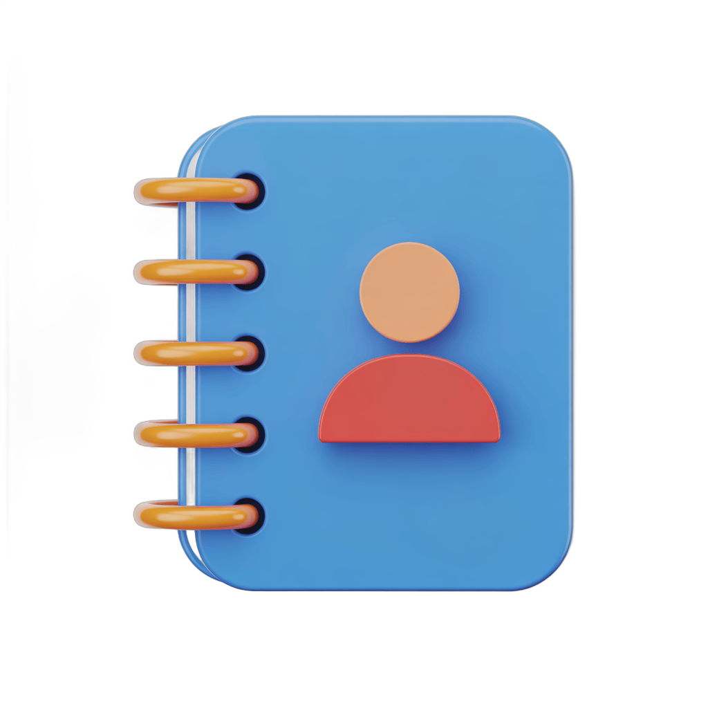 3d cartoon style notebook with person icon for user profile or directory design PNG - transparent background