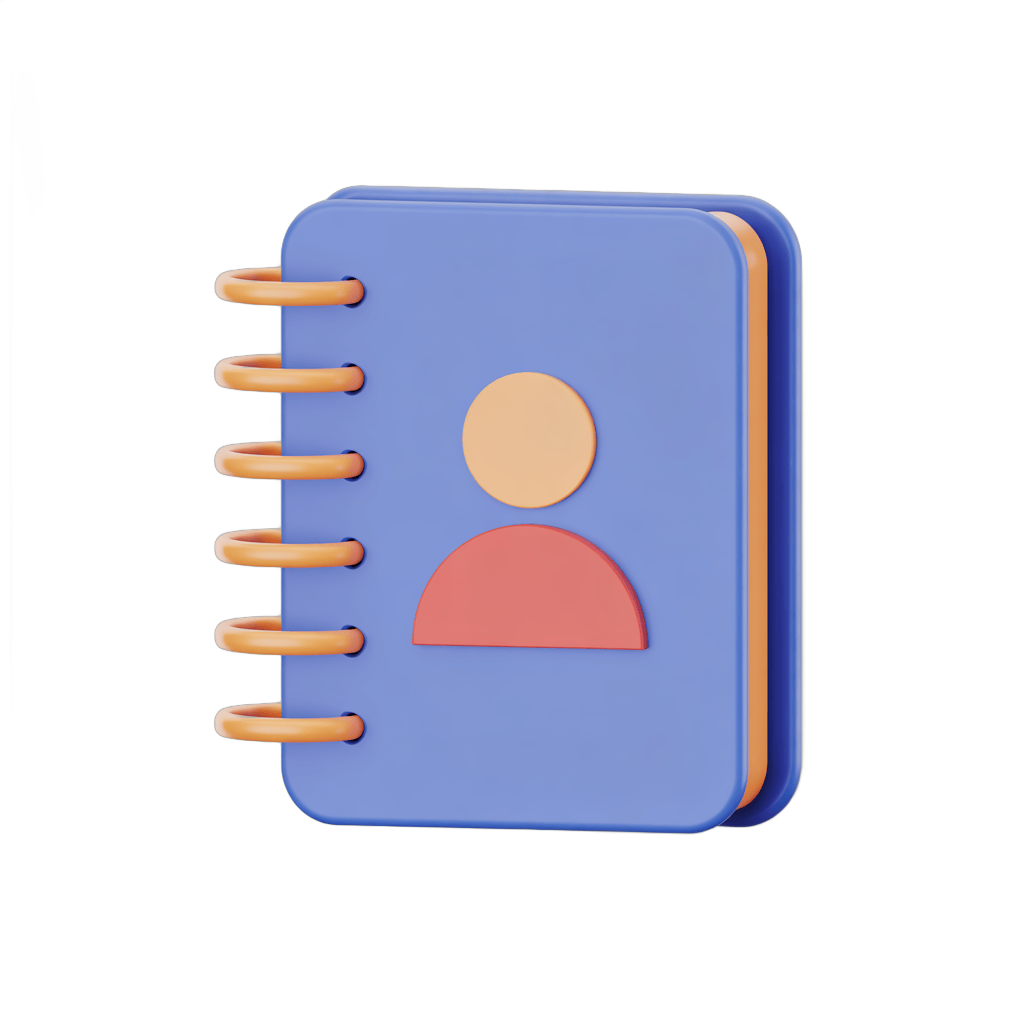 3d cartoon style notebook with person icon for user profile or member directory design PNG - transparent background